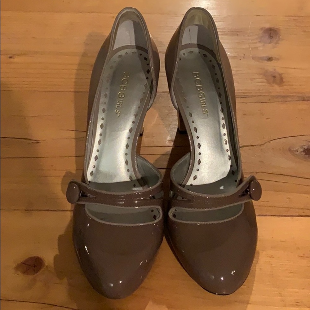 BCB Girls dark tan heels with mirrored heel detail